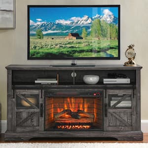 60 in. Freestanding Ultra Thin Tempered Glass Front Smart Electric Fireplace and TV Stand with Remote in Grey