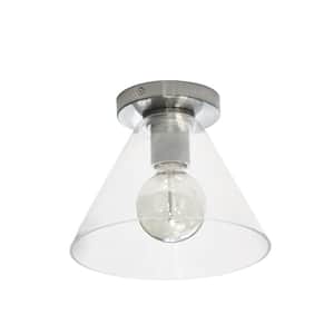 Roswell 7.3 in. H 1-Light Satin Chrome Flush Mount with Glass Shade