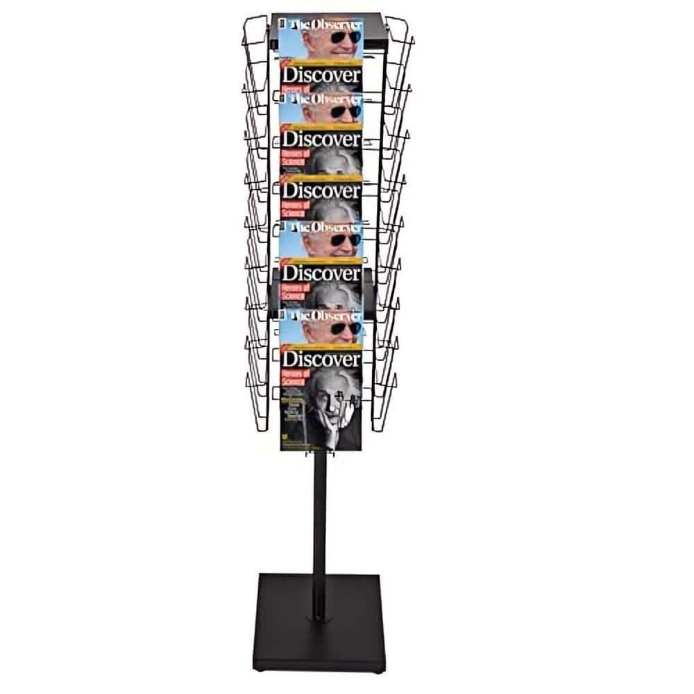 Black 14 in x 63 in Metal 360° Rotating Freestanding Magazine Rack