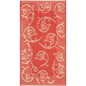 Courtyard Red/Natural 2 ft. x 4 ft. Border Indoor/Outdoor Patio  Area Rug
