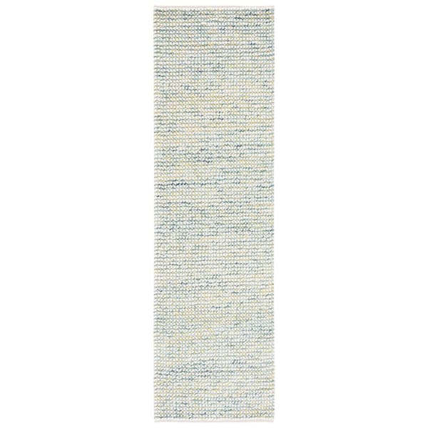 Vermont 2 ft. x 8 ft. Ivory/Blue Knitted Runner Rug