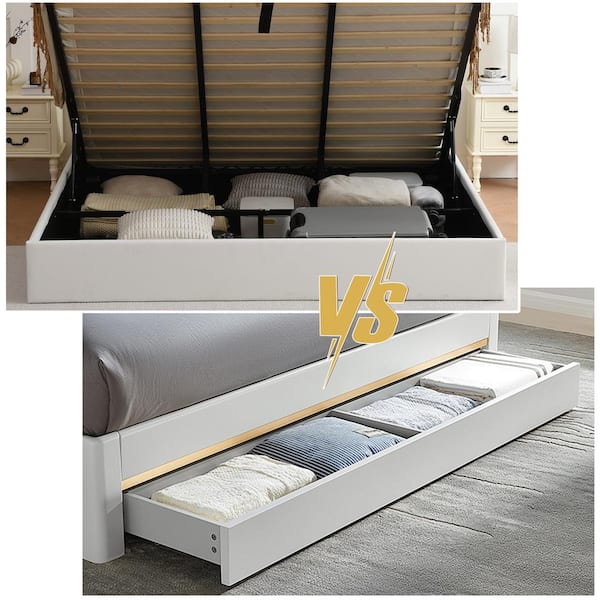 Ahokua White Frame King Size Upholstered Platform Bed with