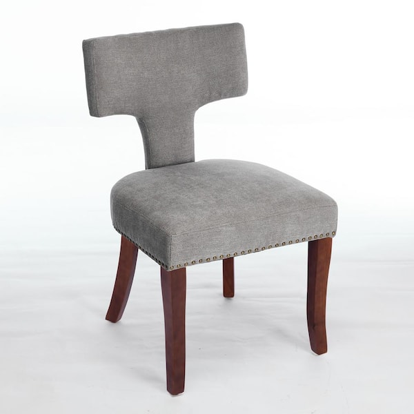 Persa Gray Modern Upholstered Dining Chairs with Copper Studs, Rubberwood Frame, (Set of 2)