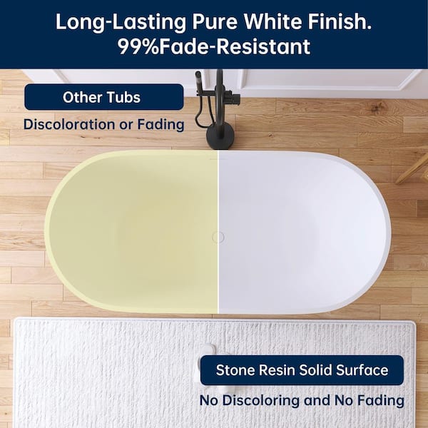Maria 63 in. x 29.5 in. Stone Resin Solid Surface Flatbottom Freestanding Soaking Bathtub in Woodgrain and White
