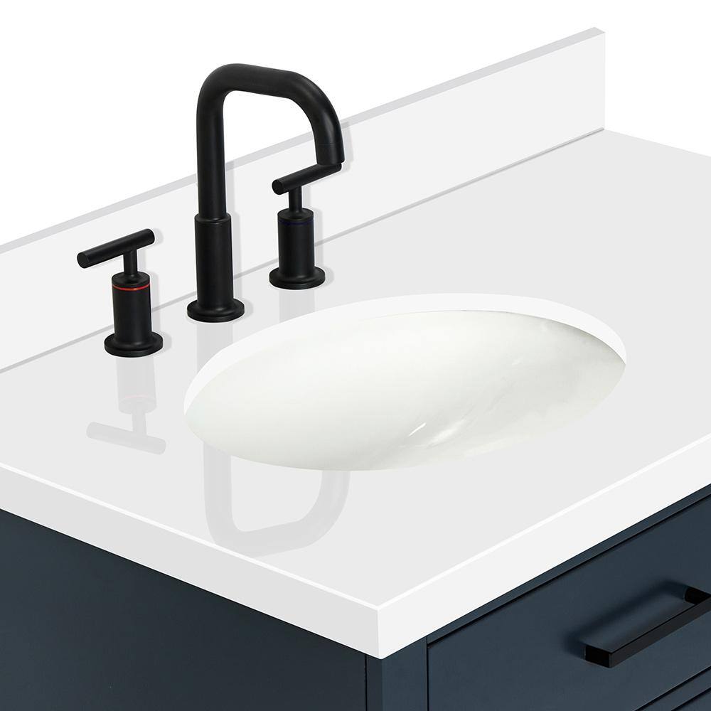 Midnight Blue Hardwood Single Basin Vanity with Quartz Top