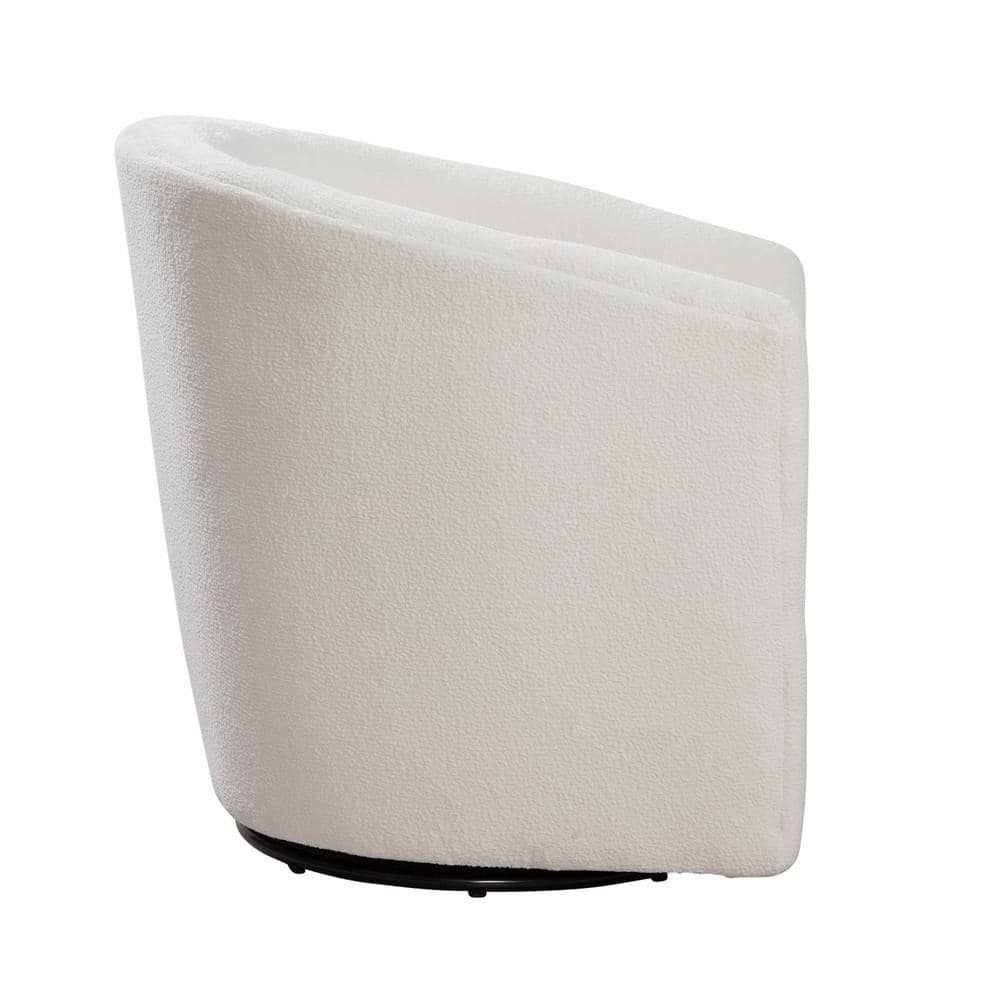 Ivory Velvet Barrel Swivel Accent Chair with Flared Arms