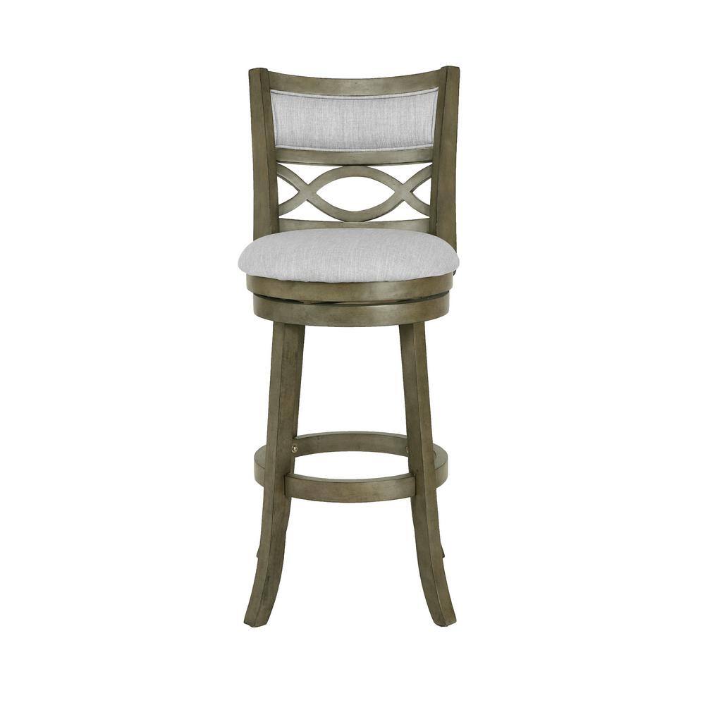 Transitional Gray Swivel Bar Stool in Solid Wood with Carved Back