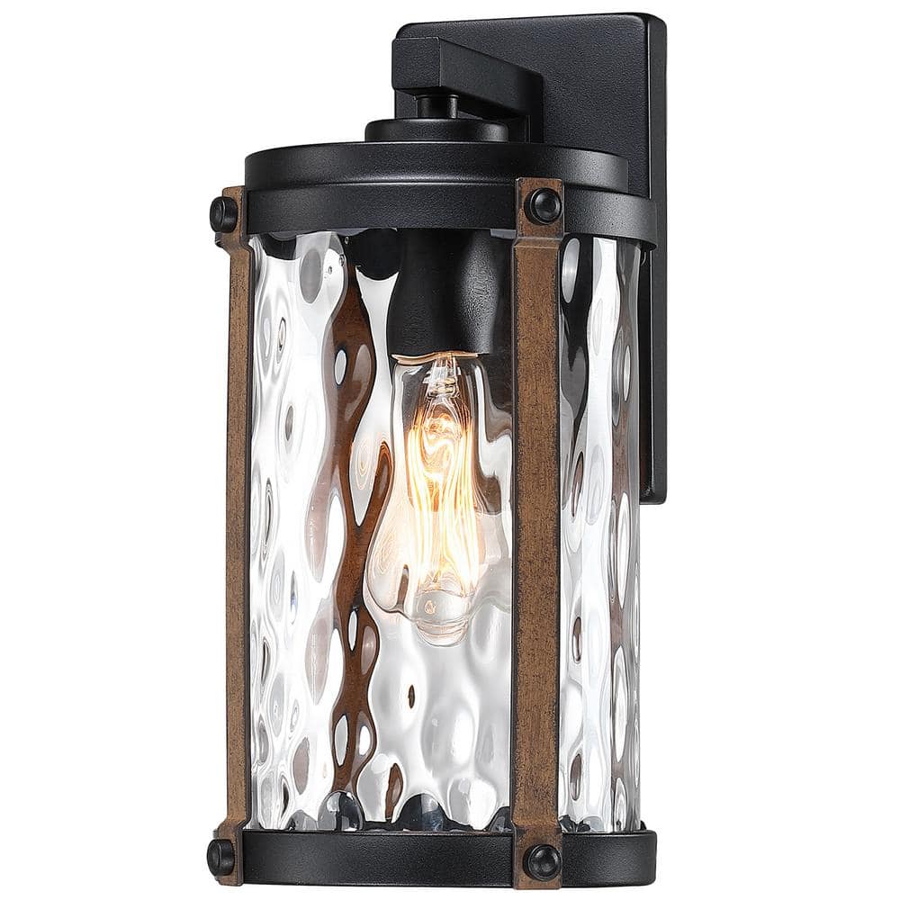 1-Light Matte Black Hardwired Outdoor wall Lantern Sconce with Water Glass 