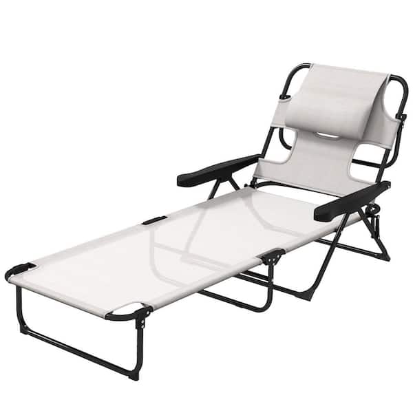 Tileon Tanning Chaise Lounge Chair, 4-Position Metal Beach Chair with Face & Arm Holes, Pillow headrest