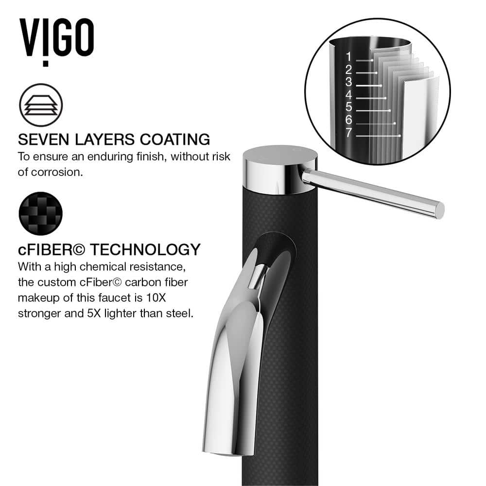 Lexington Chrome Single-Hole Vessel Bathroom Faucet with Carbon Fiber