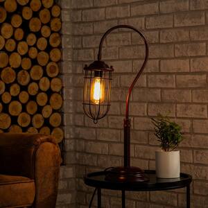 25 in. Reddish Bronze Arcing Table Lamp with Cage Shade