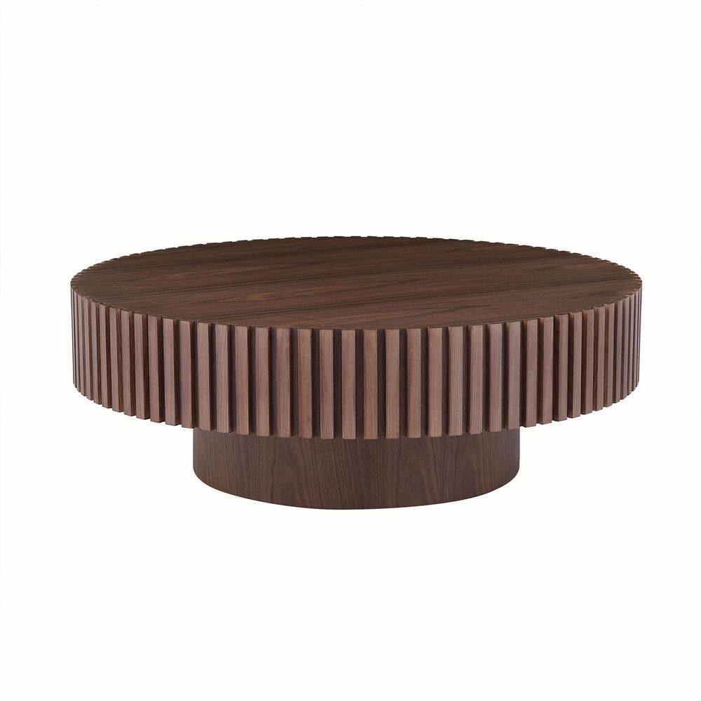 39.37 in. Walnut Brown Round Wood Outdoor Coffee Table with Sturdy Pedestal price history on PriceWatchPro