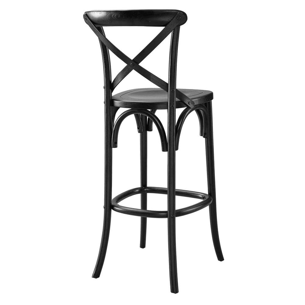 Modern Farmhouse Elm Wood Bar Stool with X-Brace Back in Black