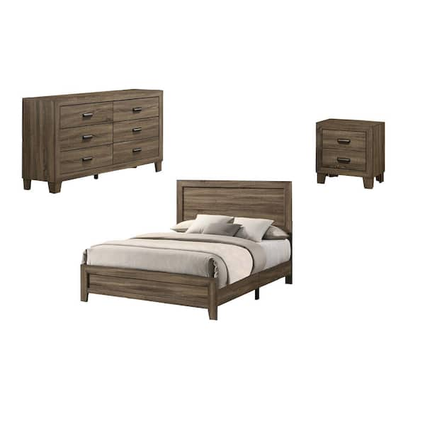 Best Quality Furniture Donna 3-Piece Dark Walnut Queen Panel Bedroom ...