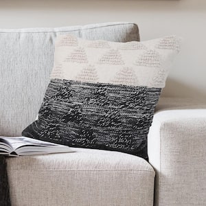 Contemporary Black Off-White 20 in. x 20 in. Geometric Textured Triangle Throw Pillow