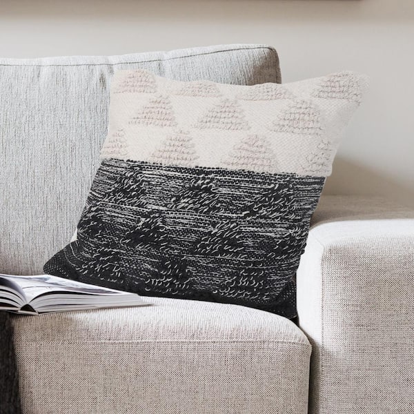 Unbranded Contemporary Black Off-White 20 in. x 20 in. Geometric Textured Triangle Indoor Throw Pillow