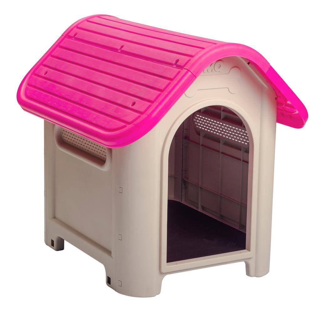 Magenta and Beige Polypropylene Dog House with Bowl for Small/Medium Breeds