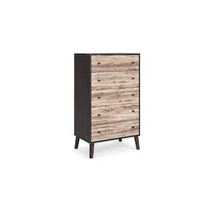 18.88 in. Charcoal Gray and Brown 5-Drawer Tall Dresser Chest Without Mirror