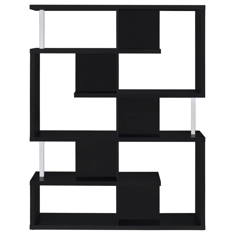 Black Wood Ladder Bookcase with Cubes, 63.25" Tall