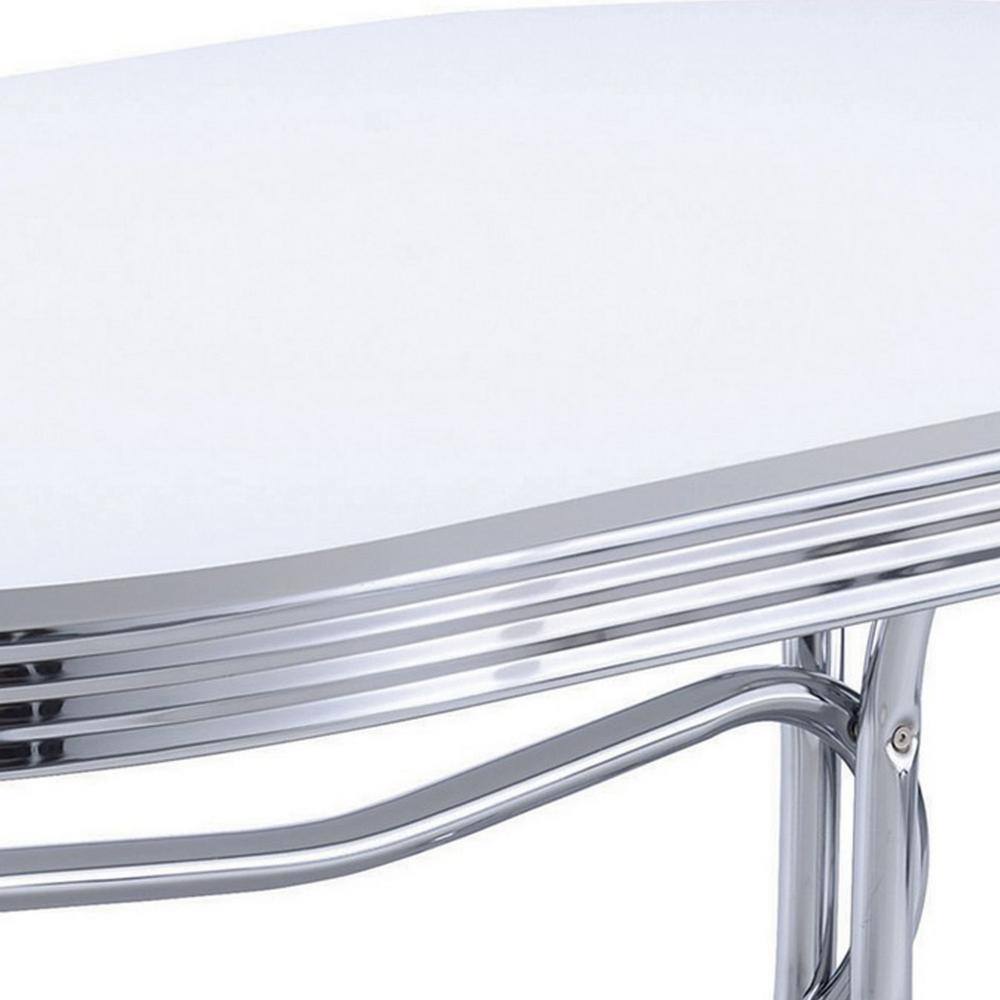 Glossy White Oval Dining Table with Chrome Legs, 60 Inch