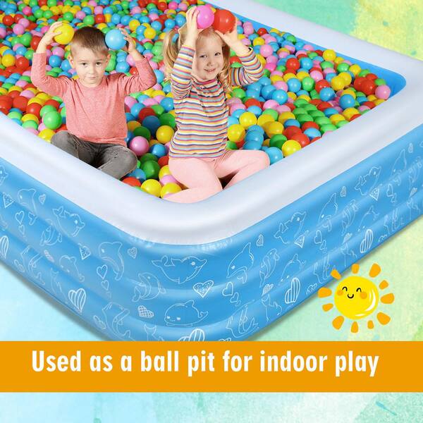 Blue, 60 Inflatable Baby Ball Pit Pool H2OGO Kids Swimming Pool 3 Rings Kiddie Pool for Toddler 