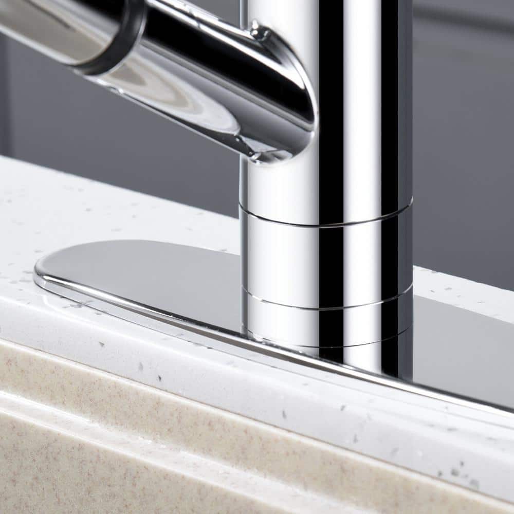 Chrome Single Handle Pull-Out Kitchen Faucet with Spray