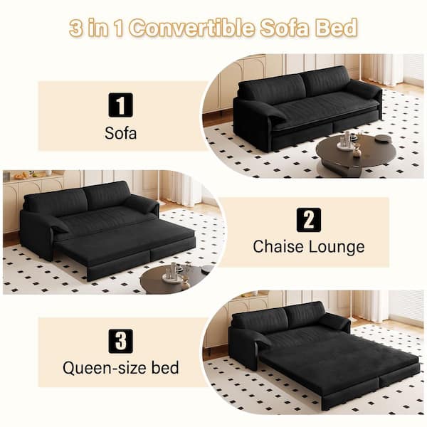 Harper & Bright Designs 66 in. Black White Velvet Queen Size Pull
