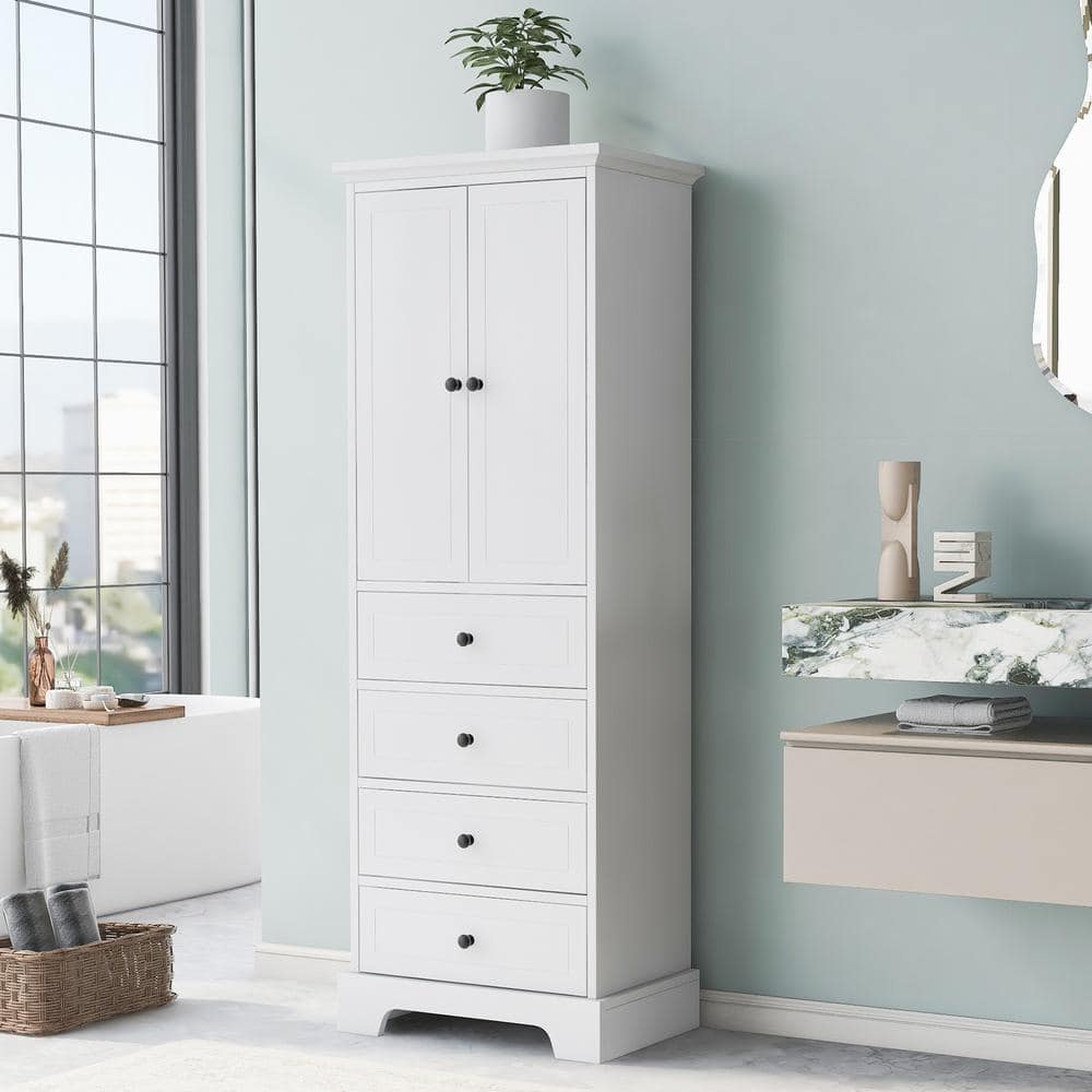 23.6 in. W x 15.7 in. D x 68.1 in. H White MDF Freestanding Linen Cabinet w