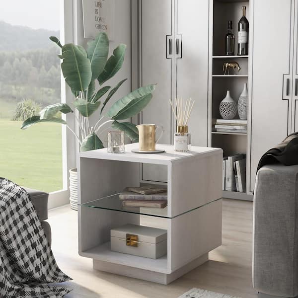 York 22 in. White Oak Rectangle Wood End Table with 1-Shelf