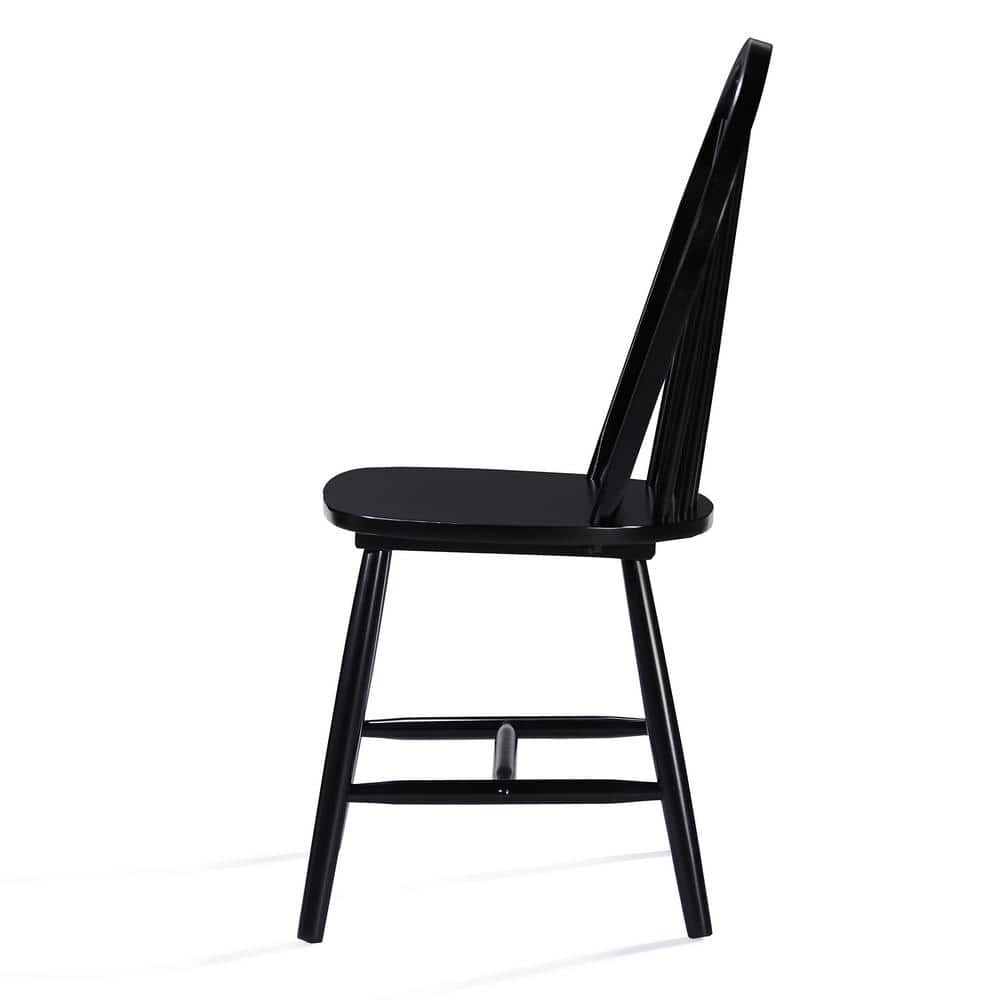 High Back Windsor Slat Side Chair in Black Rubberwood