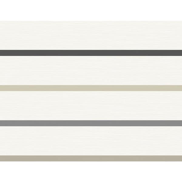 LILLIAN AUGUST Luxe Retreat Ivory, Wrought Iron, and Sand Dollar Crew Stripe Paper Unpasted Wallpaper Roll (60.75 sq. ft.)