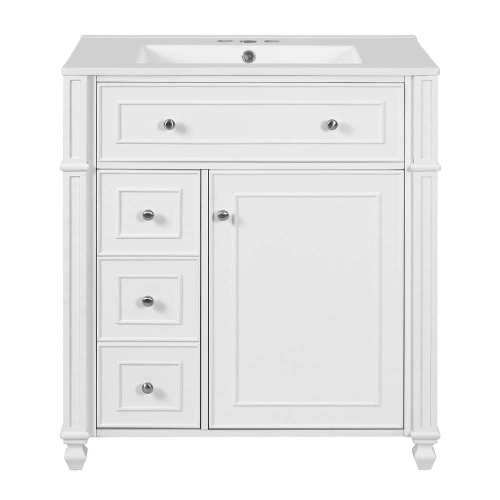 30 in Single Sink Bath Vanity Freestanding White Storage Cabinet with White Ceramic Top with Soft Close Doors price history on PriceWatchPro