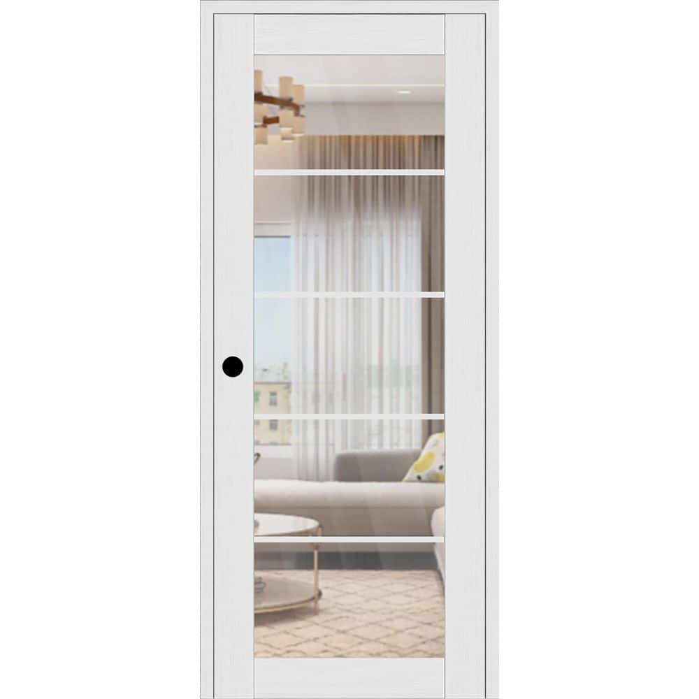 Paola 5 Lite DIY-Friendly 18 in. x 80 in. Right-Handed Clear Glass Bianco Noble Composite Single Prehung Interior Door price history on PriceWatchPro