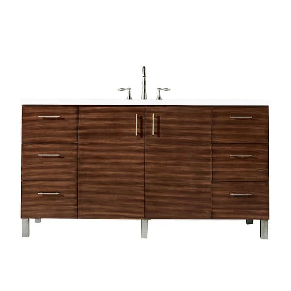 James Martin Vanities Metropolitan 60.0 in. W x 23.5 in. D x 33.8 in. H Bathroom Vanity in American Walnut with White Zeus Quartz Top