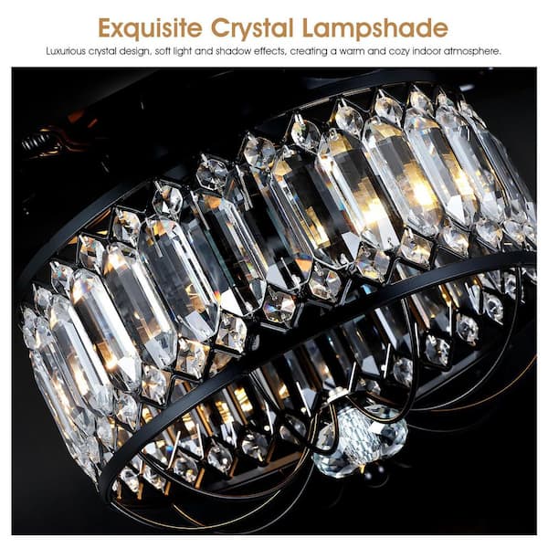 Kviflon 52 in. Indoor Farmhouse Crystal Fandelier Black Ceiling