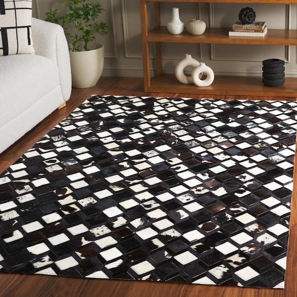 Studio Leather 8 ft. x 10 ft. Black/Ivory Distressed Diamond Area Rug
