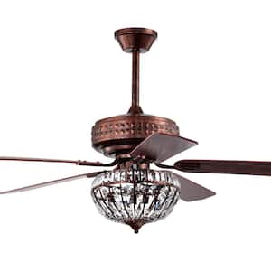 Violette 52 in. 3-Light Indoor Antique Copper Ceiling Fan with Light Kit and Remote