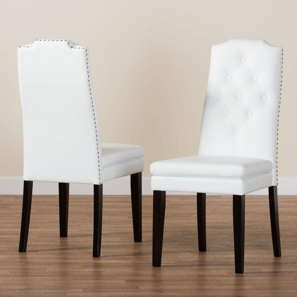 White Faux Leather Button-Tufted Parsons Dining Chair Set