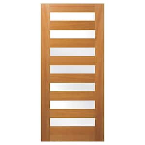 36 in. x 80 in. Universal/Reversible 7-Lite Frosted Satin Etch Glass Unfinished Fir Wood Front Door Slab