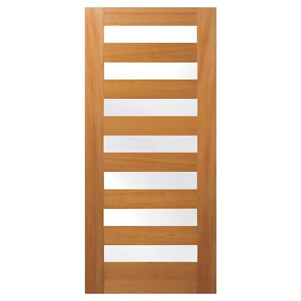 Builders Choice 36 in. x 96 in. Universal/Reversible 7-Lite Frosted Satin Etch Glass Unfinished Fir Wood Front Door Slab