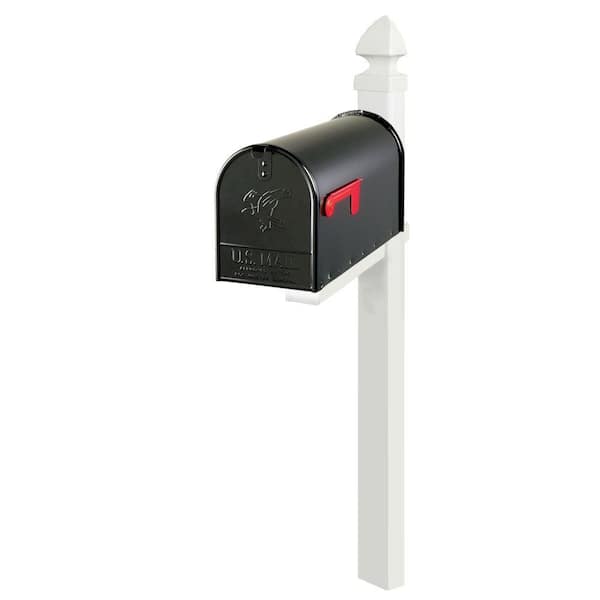 Gibraltar Mailboxes Easton Large, Black, Steel Mailbox and White Deluxe Plastic Post with Cross Arm Combo
