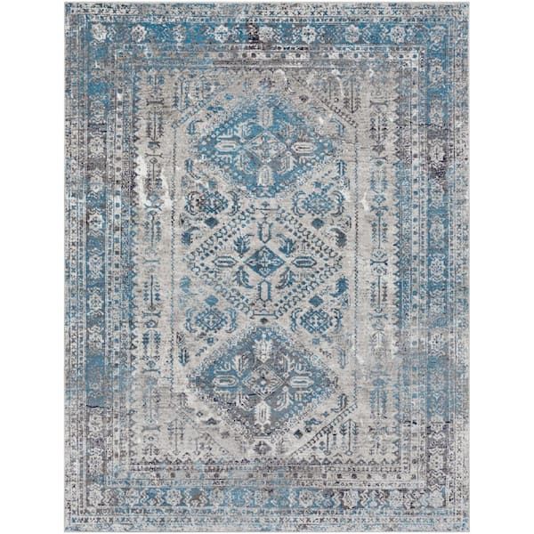 Livabliss Havana Grey/Teal Traditional 10 ft. x 14 ft. Indoor Area Rug