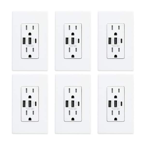 Duplex,White,1 Pack USB Charger Outlet Wall Plate Cover,Upgrade Version Snap On Power Wall Outlet Cover Plate Replacement With 2 USB Charging,3Amp-No Batteries Or Wires-Install In Seconds- 