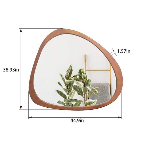 45 in. W x 39 in. H Asymmetrical Framed Brown Solid Wood Mirror for Living Room