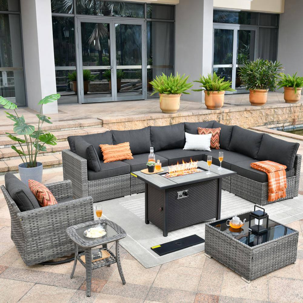 Rattan corner sofa with fire pit discount