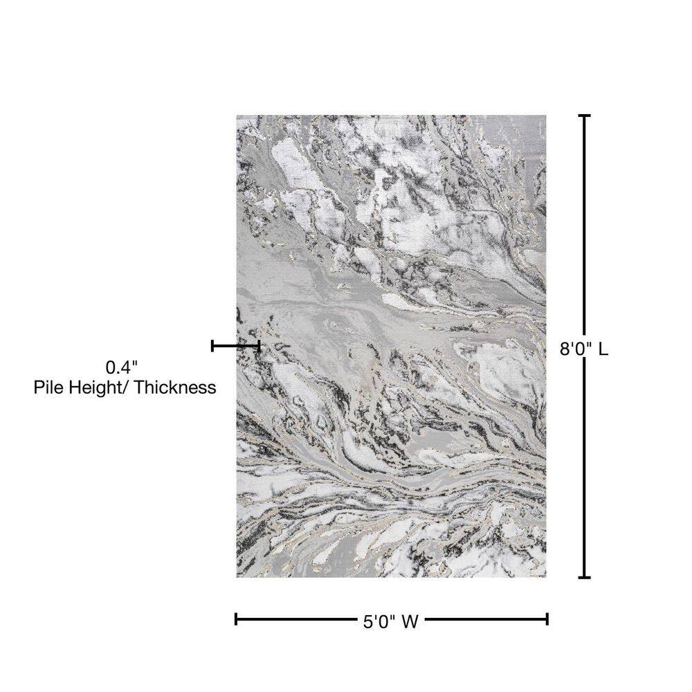 Abstract Swirl Marbled Gray Synthetic 5'x8' Area Rug