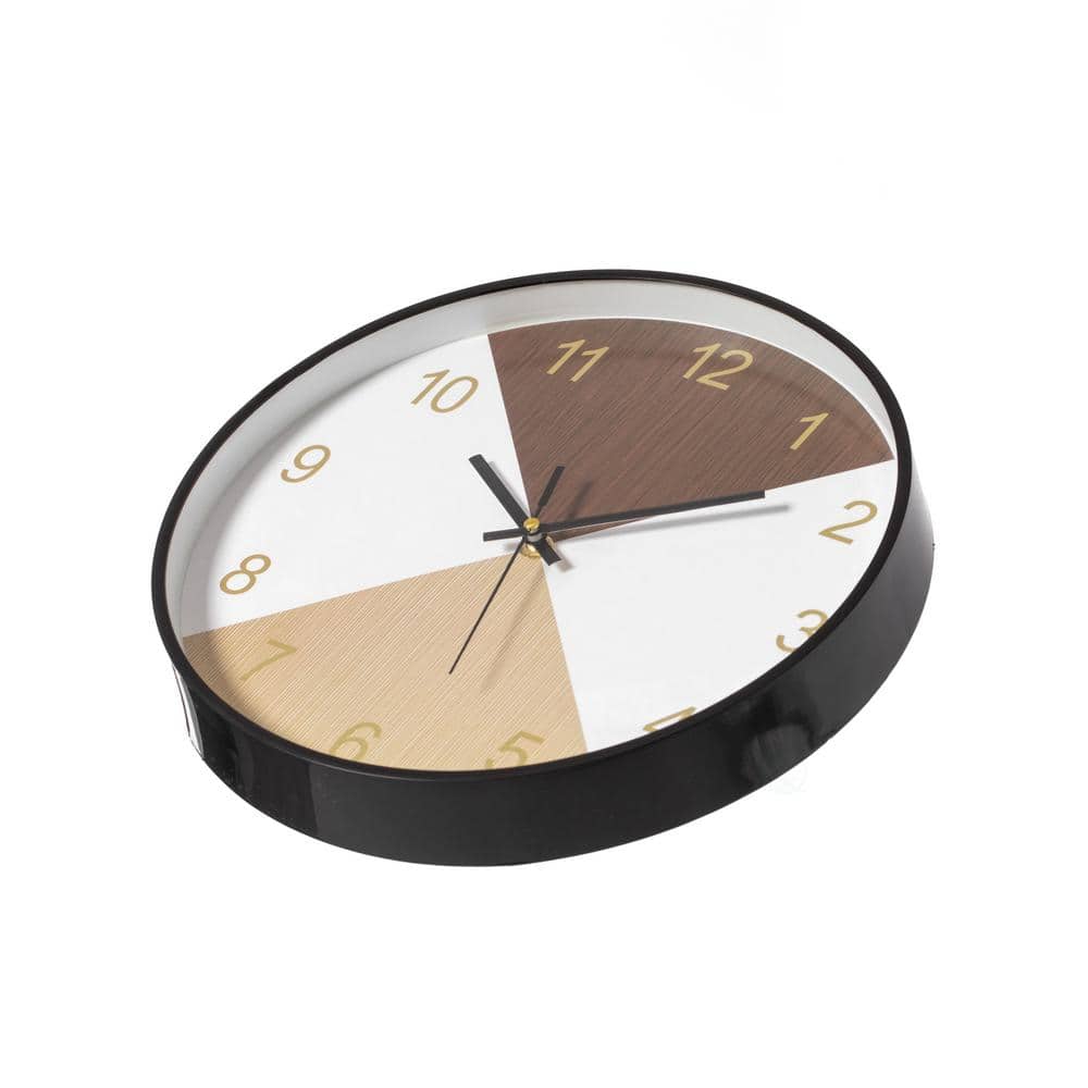Modern Brown and Beige Plastic Wall Clock with Wood Look