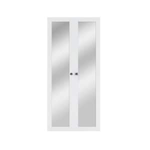 36 in. x 80.5 in. 1-Lite Mirrored Glass Solid Core MDF White Finished Composite Pivot Bi-fold Door with Hardware
