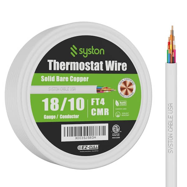 100 ft. 18/10 White Solid Bare Copper CMR/CL3R Thermostat Wire