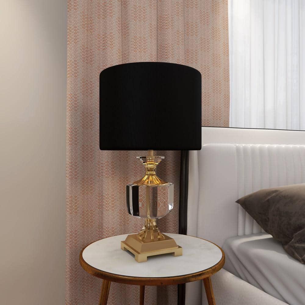 24" Black Crystal Table Lamp with Gold Accents